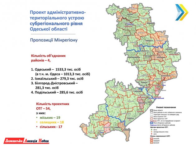 Одеську область планують поділити всього на 4 райони.